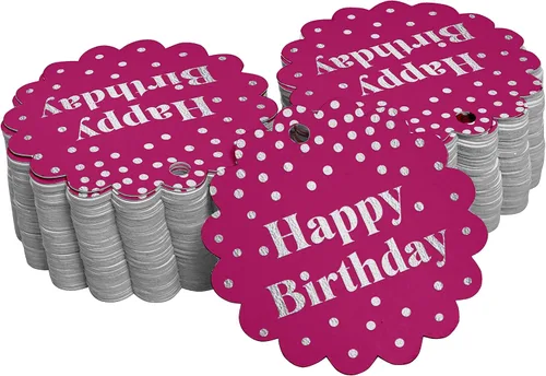 Vista 51 de Etiquetas de papel para colgar con texto en inglés «Happy Birthday» (50 unidades)
