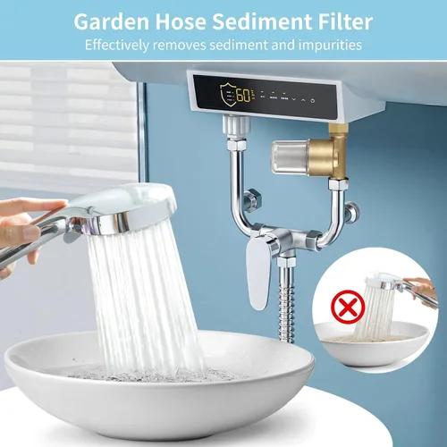 Vista 2 de yeesport Filtro de sedimentos para manguera de jardín, filtro de agua en línea, filtro de agua a máquina para calentador de agua eléctrico, ducha