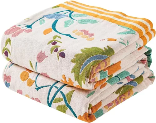 Vista 21 de Manta bohemia de muselina de algodón tejida con flores decorativas de 50 x A-verde