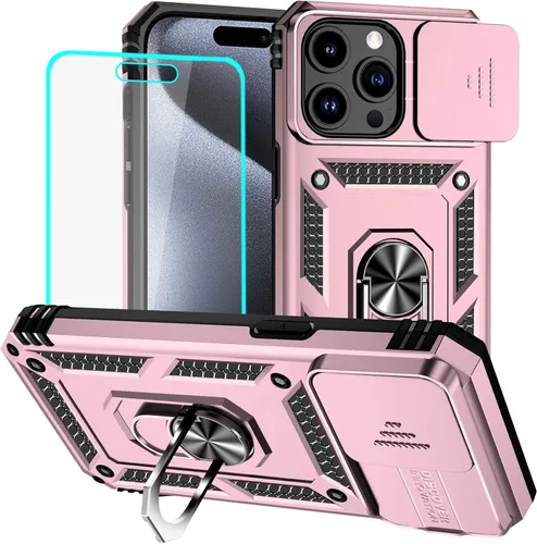 Vista 22 de HNHYGETE Funda para iPhone 12 Pro Max con protector de pantalla: [grado militar de 20 pies probada en caídas] Funda protectora para cámara Negro