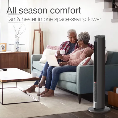 Vista 3 de Lasko Combo de calentador de espacio de ventilador de torre oscilante con control remoto, ventilador de torre de 48 pulgadas, termostato ajustable