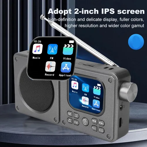 Vista 3 de Jectse Radio digital, radio de vídeo AM FM 2.01 pulgadas pantalla MP3 MP4 reproductor 5.4 altavoz, portátil recargable con conector para auriculares