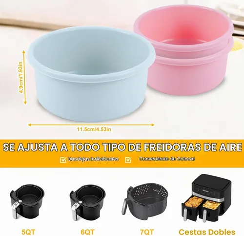 Vista 2 de Molde de silicona para freidora de aire, 4 unidades de 4.5 x 2 pulgadas, moldes de silicona antiadherentes reutilizables para huevos, tazas