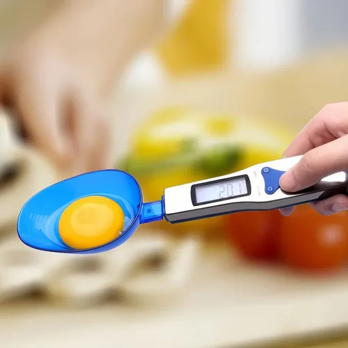 Vista 4 de Yoidesu - Báscula digital de cocina, cuchara medidora electrónica de gramos, 17.64 oz/0.00 oz, cuchara digital azul con 3 cucharas medidoras