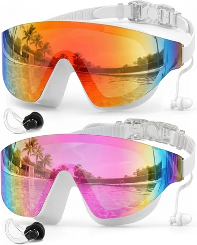 Vista 16 de Zoomsnail Paquete de 2 gafas de natación de visión amplia sin montura para adultos, antivaho con fugas UV para hombres y mujeres