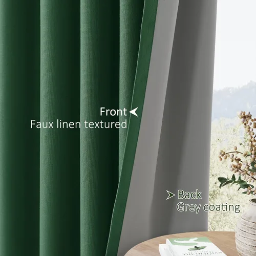 Vista 5 de Cortinas 100% Opacas Verde Oscuro 72 Pulgadas de Largo 2 Paneles para Dormitorio Aislantes Textura de Lino Sólido Cortinas Oscurecedoras