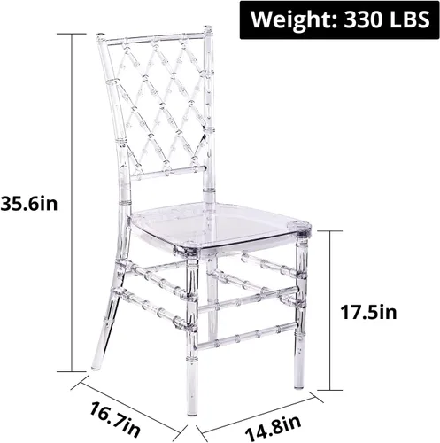 Vista 6 de Juego de 4 sillas de comedor transparentes, modernas sillas de boda de 16.1 pulgadas de ancho para adultos, silla fantasma de cristal, sillas