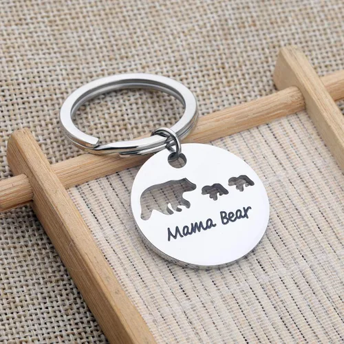 Vista 3 de Zuo Bao Llavero con texto en inglés Sweet Mama and Baby Bear, joyería para madre e hija (llavero de 2 cachorros), Metal