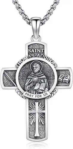 Vista 97 de 925 Sterling Silver Patron Saint Amulet Necklace for Men Women plateado