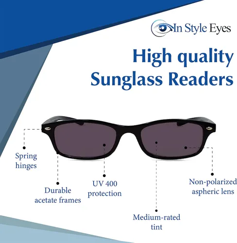 Vista 3 de Smarty Pants Full Reader Sunglasses, Non-Bifocal Reading Glasses - Full-Rimmed Rectangle Frame - Non-Polarized