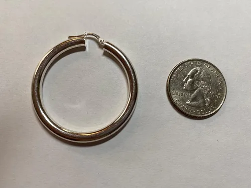 Vista 2 de Amoro Pendientes italianos grandes de aro de plata esterlina de 45 mm x 45 mm (Longitud en pulgadas 1.73)