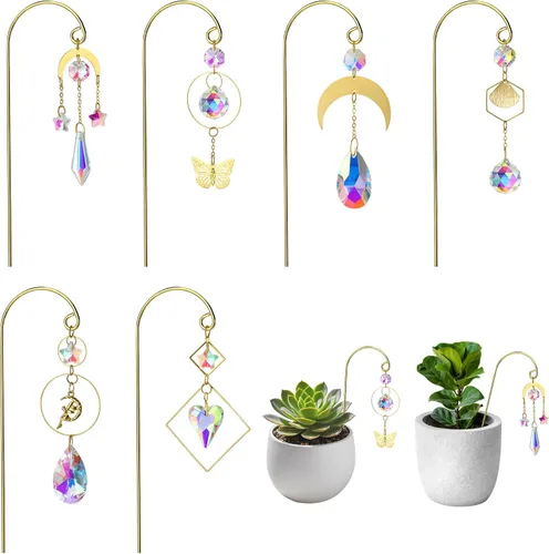 Vista 9 de HDCRYSTALGIFTS 4 atrapasoles de cristal de abejorro con enrejado pequeño para plantas en maceta, accesorios de enrejado para plantas