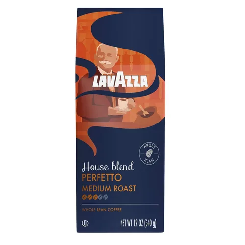 Vista 2 de Lavazza House Blend Perfetto - Bolsa de café en grano entero de 12 onzas, tostado medio, cuerpo completo, intensidad 3/5, 100% arábica, ideal