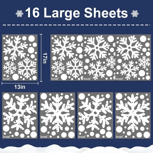 Vista 2 de Adornos de Navidad para Ventanas: 16 Hojas de Copo de Nieve Blanco Extra Grande para Ventana de Navidad, Adornos de Copo de Nieve Rústico de Granja