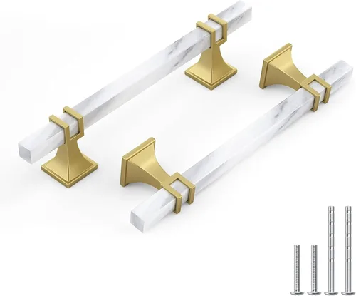 Vista 26 de Haliwu Paquete de 5 tiradores de gabinete con barra en T negra y dorada de 3 pulgadas, tiradores de puerta para armarios de cocina, manijas de zinc