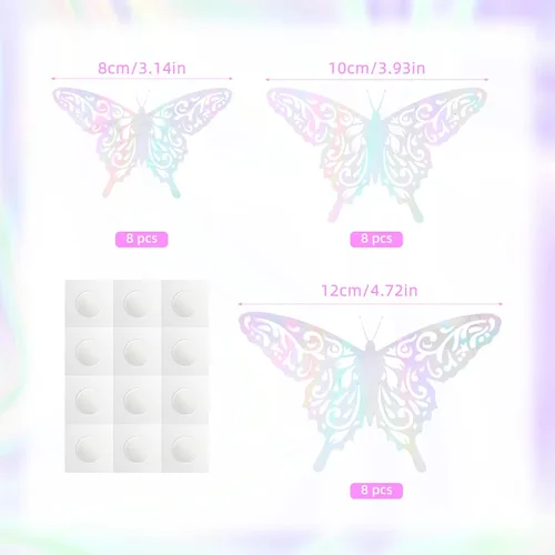 Vista 2 de AIEX 24 calcomanías de pared de mariposa 3D, adornos de mariposa 3D, calcomanías vívidas extraíbles con 3 tamaños diferentes para decoración