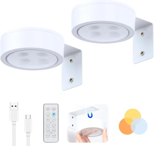 Vista 13 de Paquete de 2 luces inalámbricas para cuadros de pared, luz para cuadros recargable que funciona con batería con control remoto, luz regulable