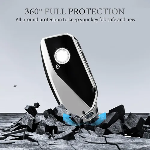 Vista 5 de OFFCURVE Funda especial para llavero BMW, compatible con BMW I7 M Sport 2023 X7 i7 xi X1 IX M5 7 Series 735Li 740 4 botones Smart Key Fob Holder