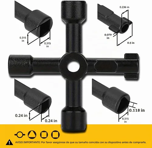 Vista 2 de Hanpex Llave de caja de medidor 4 en 1, llave de gas, llave de servicios públicos, para buzón, ascensor, armario eléctrico, puerta de tren, válvula