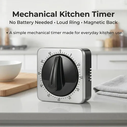 Vista 3 de Searon Temporizadores de cocina para cocinar, temporizador mecánico de cuerda con anillo fuerte, parte trasera magnética, no necesita batería
