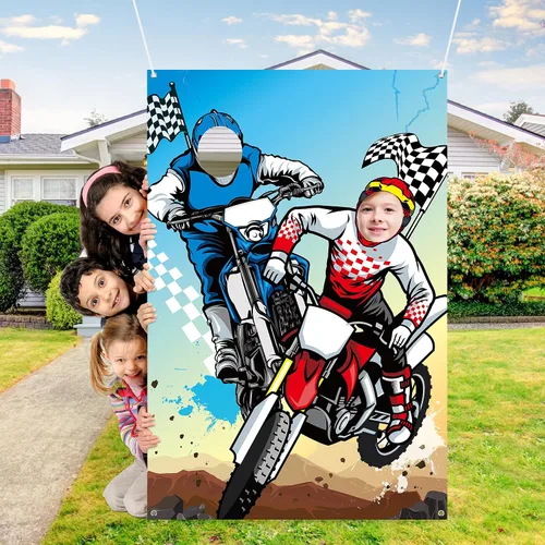 Vista 4 de PANTIDE Cartel de fondo para puerta de fotos de motocross, fondo grande de satén para fotografía de cara, decoración de motocross, decoración