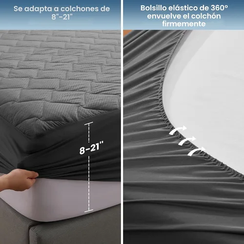 Vista 7 de SLEEP ZONE Protector de Colchón Impermeable Almohadilla Twin Lavable a Máquina, Cubrecolchón Transpirable con Bolsillos Profundos, Uso en Todas