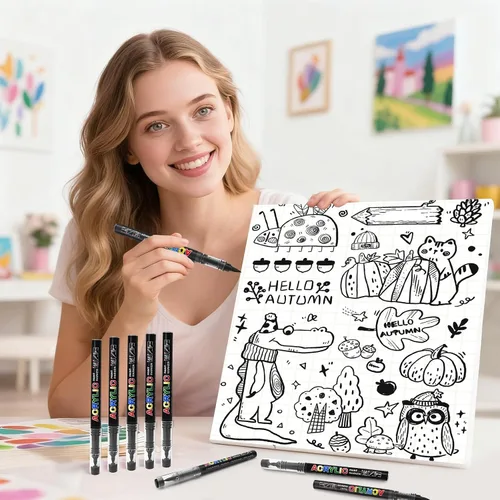 Vista 7 de Surcotto 12 marcadores de pintura acrílica negra, bolígrafos y marcadores de punta de pincel suave, bolígrafos de pintura acrílica para madera