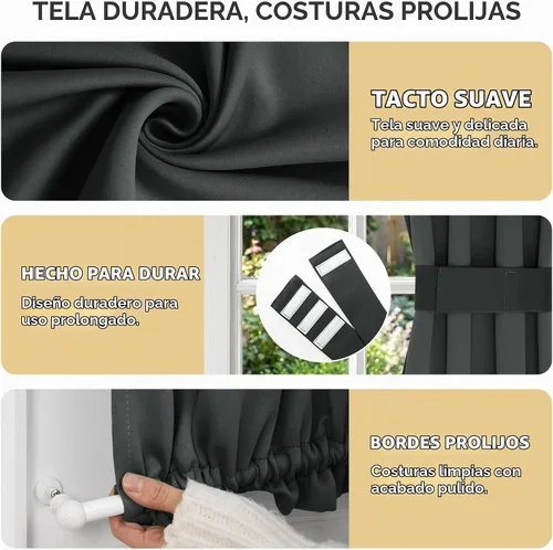 Vista 6 de Deconovo - Cortinas opacas para puerta francesa para ventana de puerta Gris oscuro