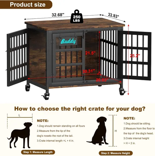 Vista 7 de EasyCom Mueble de jaula para perros de 33"/27" con etiqueta de nombre, perrera resistente para interiores para perros medianos y pequeños, jaula
