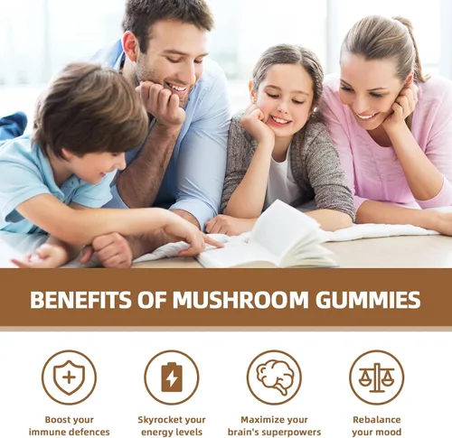 Vista 2 de Suplemento de gomitas de hongos con Ashwagandha - Suplemento de hongo de melena de león para adultos y niños con Reishi Cordyceps suplementos