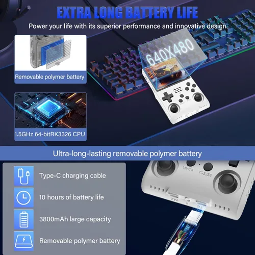 Vista 3 de Best brose 30000 juegos en 1 consola de juegos portátil, consola de juegos retro con pantalla IPS de 3.5 pulgadas, 30000 juegos clásicos, 3800 mAh