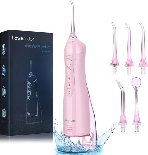 Vista 13 de TOVENDOR Irrigador de agua eléctrico, irrigador oral dental recargable inalámbrico IPX7, impermeable, 10.1 fl oz, limpiador de dientes de agua