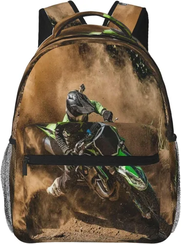Vista 2 de Mochila de motocross para niños, niñas y hombres, mochila de viaje para computadora portátil casual, mochila universitaria de regreso a la escuela