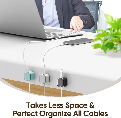 Vista 8 de Paquete de 9 soportes magnéticos para cables, clips magnéticos para cables de escritorio con adhesivo fuerte, organizador de cables para gestión