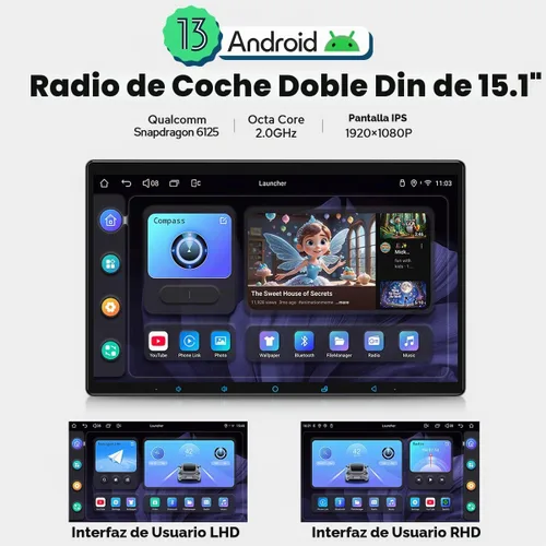 Vista 2 de Joying - Estéreo de auto de doble DIN de 15.1 pulgadas, radio de auto con Apple Carplay y Android Auto, unidad principal Android 13 de 8GB+128GB