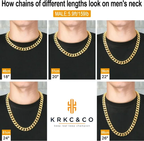 Vista 5 de KRKCCO - Cadena de eslabones cubanos para hombre de 810120551in cadena cubana Miami de oro de 18 quilates corte de 4 lados joyería hip hop collar