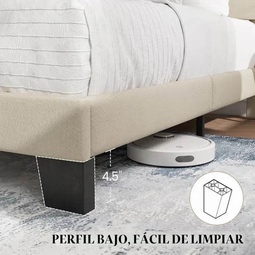 Vista 5 de SHA CERLIN Marco de Cama de Plataforma Twin con Cabecera de Tela Tapizada, Base de Colchón con Fuerte Soporte de Listones de Madera, No Necesita