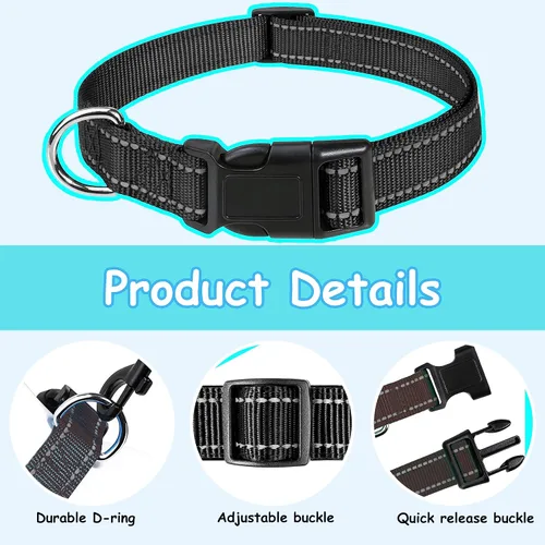 Vista 5 de Collares reflectantes de nailon para perros, 2 unidades, con hebilla de liberación rápida, collares de nailon de seguridad ajustables para perros