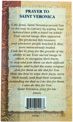 Vista 2 de William J. Hirten Tarjeta Santa Católica Deluxe con Oraciones Tradicionales (Santa Verónica)