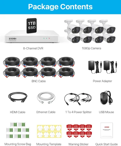 Vista 9 de ZOSI C303 - Sistema de cámara de seguridad para el hogar de 8 canales con audio, detección de personas y vehículos, visión nocturna, alarma de luz
