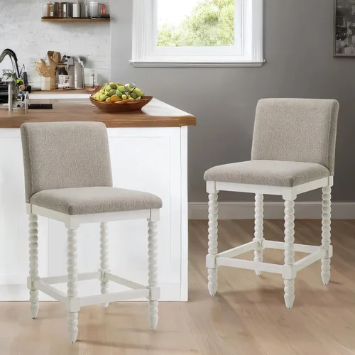 Vista 13 de DUHOME Taburete de mostrador de husillo con asiento acolchado de resorte, taburetes de bar de madera de granja de 26 pulgadas de altura