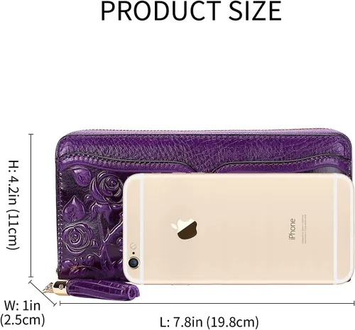 Vista 9 de PIJUSHI Bolsos de mano de diseñador para mujer, bolsos florales con asa superior, bolsos de mano de cuero genuino para mujer, cartera floral