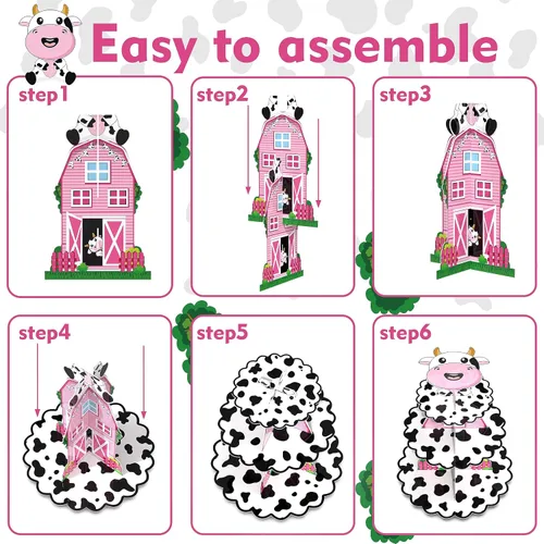 Vista 5 de Holy Cow I'm One Birthday Decor – Soporte de cartón con estampado de vaca de 3 niveles para fiesta de primer cumpleaños, soporte para cupcakes