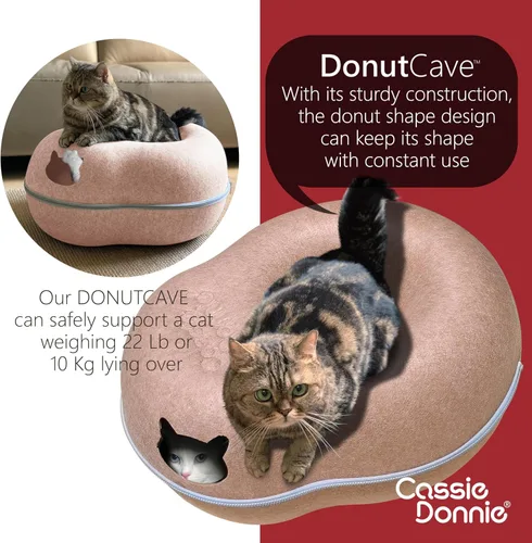 Vista 8 de Cama túnel para gatos de interior, mediana y grande, casa cueva en forma de donut de hasta 22 libras, espaciosa para 2 gatitos (marrón)