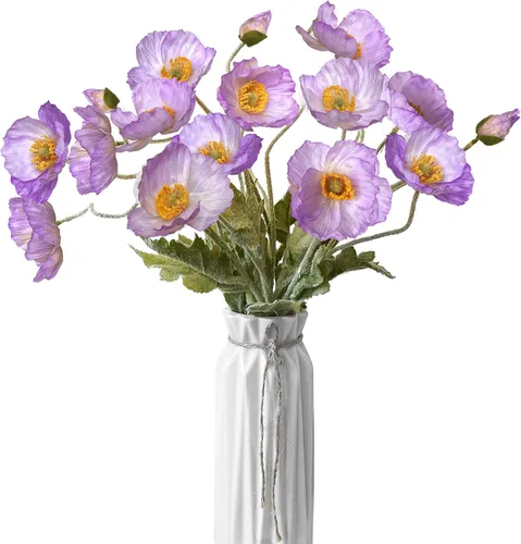 Vista 12 de Flores artificiales, 5 unidades, flores de amapolas, flores artificiales de seda para el hogar, oficina, boda, decoración al aire libre (negro)