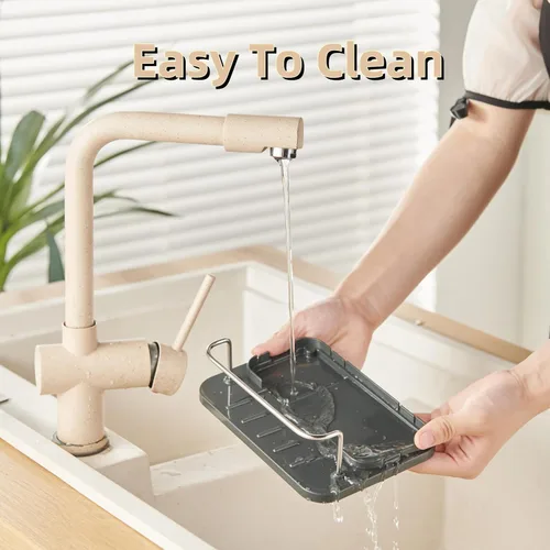Vista 6 de LIBODOUR Dispensador de jabón para fregadero de cocina y baño, soporte de esponja 3 en 1 para cocina, organizador de dispensador de jabón