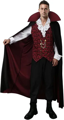 Vista 7 de Disfraz de vampiro de diablo para hombre adulto, camisa medieval, renacentista, victoriano, gótico, Halloween, cosplay, capa larga