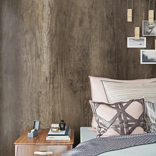 Vista 4 de FunStick Papel pintado de madera marrón arranca y pega, impermeable, extraíble, papel de contacto de grano de madera natural autoadhesivo, papel
