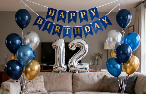 Vista 11 de Decoración de fiesta de cumpleaños número 11 para niños, pancarta de feliz cumpleaños, globos azules del número 11, globos metálicos plateados