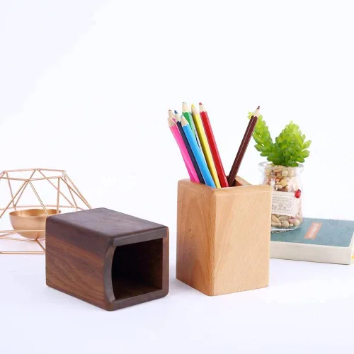 Vista 6 de Armiya Organizador de bolígrafos de madera para escritorio, oficina, organizador de madera natural, caja de almacenamiento, suministros